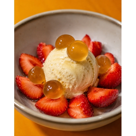 D’Ussé VSOP Cognac Pearls with vanilla ice cream and strawberries